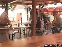 Two dudes have fun with very old granny